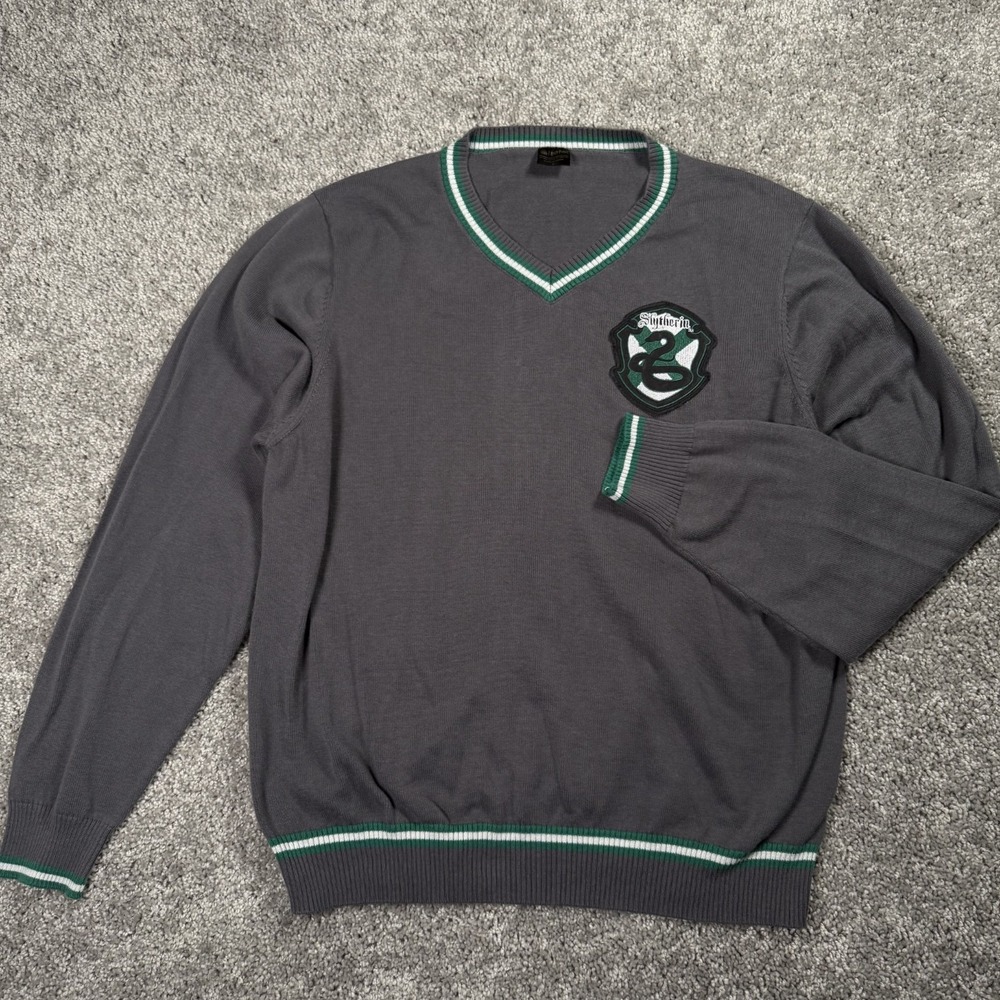 Harry Potter Cardigan Sweater Slytherin Knitted Wizarding World Gray Green Sz L